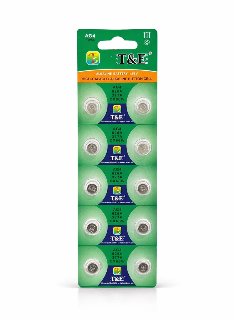 AG4 Alkaline Button Cell Batteries, 377A, CX66, LR626W, 1.5V, 10 Pcs Pack, for Watches, Calculators, Small Electronics (Packaging Varies)